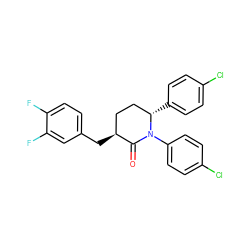 O=C1[C@@H](Cc2ccc(F)c(F)c2)CC[C@H](c2ccc(Cl)cc2)N1c1ccc(Cl)cc1 ZINC000045352666