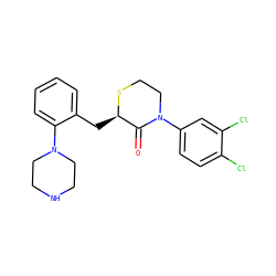 O=C1[C@@H](Cc2ccccc2N2CCNCC2)SCCN1c1ccc(Cl)c(Cl)c1 ZINC000045283519