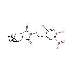 O=C1[C@@H]2[C@@H](C(=O)N1/N=C/c1cc([N+](=O)[O-])c(O)cc1O)[C@H]1C=C[C@H]2C12CC2 ZINC000105209557