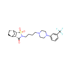 O=C1[C@@H]2[C@H]3CC[C@@H](C3)[C@@H]2S(=O)(=O)N1CCCCN1CCN(c2cccc(C(F)(F)F)c2)CC1 ZINC000100668171