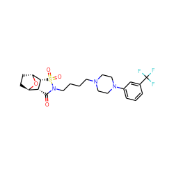 O=C1[C@@H]2[C@H]3CC[C@@H](O3)[C@@H]2S(=O)(=O)N1CCCCN1CCN(c2cccc(C(F)(F)F)c2)CC1 ZINC000169325806