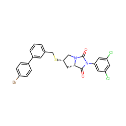 O=C1[C@@H]2C[C@H](SCc3cccc(-c4ccc(Br)cc4)c3)CN2C(=O)N1c1cc(Cl)cc(Cl)c1 ZINC000028361231