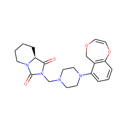 O=C1[C@@H]2CCCCN2C(=O)N1CN1CCN(c2cccc3c2COC=CO3)CC1 ZINC000029219802