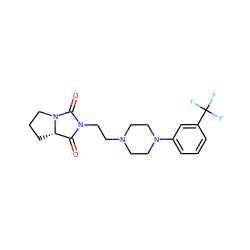 O=C1[C@@H]2CCCN2C(=O)N1CCN1CCN(c2cccc(C(F)(F)F)c2)CC1 ZINC000053244631