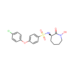 O=C1[C@H](NS(=O)(=O)c2ccc(Oc3ccc(Cl)cc3)cc2)CCCCN1O ZINC000073165417