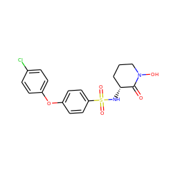 O=C1[C@H](NS(=O)(=O)c2ccc(Oc3ccc(Cl)cc3)cc2)CCCN1O ZINC000029128609