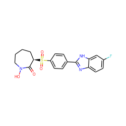 O=C1[C@H](S(=O)(=O)c2ccc(-c3nc4ccc(F)cc4[nH]3)cc2)CCCCN1O ZINC000029129823