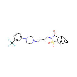 O=C1[C@H]2[C@H]([C@H]3C=C[C@H]2[C@H]2C[C@H]23)S(=O)(=O)N1CCCCN1CCN(c2cccc(C(F)(F)F)c2)CC1 ZINC000195297725
