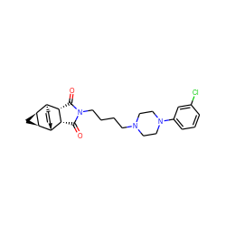 O=C1[C@H]2[C@H]3C=C[C@@H]([C@H]4C[C@H]43)[C@H]2C(=O)N1CCCCN1CCN(c2cccc(Cl)c2)CC1 ZINC000194944932