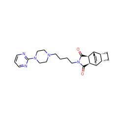 O=C1[C@H]2[C@H]3C=C[C@@H]([C@H]4CC[C@H]43)[C@H]2C(=O)N1CCCCN1CCN(c2ncccn2)CC1 ZINC000195175213