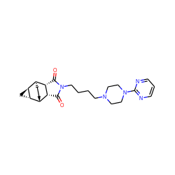 O=C1[C@H]2[C@H]3CC[C@H]([C@H]2C(=O)N1CCCCN1CCN(c2ncccn2)CC1)[C@@H]1C[C@@H]31 ZINC000194955256