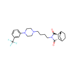 O=C1[C@H]2[C@H]3CCC[C@@H](CC3)[C@@H]2C(=O)N1CCCCN1CCN(c2cccc(C(F)(F)F)c2)CC1 ZINC000169366351