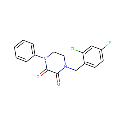 O=C1C(=O)N(c2ccccc2)CCN1Cc1ccc(F)cc1Cl ZINC000095565056