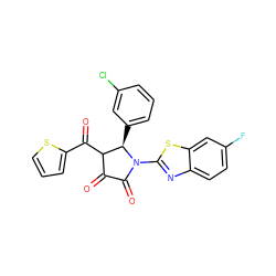 O=C1C(=O)N(c2nc3ccc(F)cc3s2)[C@H](c2cccc(Cl)c2)C1C(=O)c1cccs1 ZINC000009275673