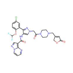 O=C1C=C(CN2CCN(C(=O)Cn3cc(NC(=O)c4cnn5cccnc45)c(-c4cc(Cl)ccc4OC(F)F)n3)CC2)CO1 ZINC001772640191