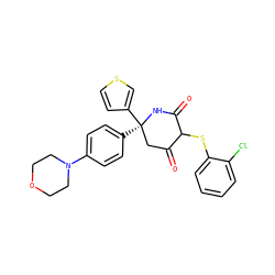 O=C1C[C@@](c2ccc(N3CCOCC3)cc2)(c2ccsc2)NC(=O)C1Sc1ccccc1Cl ZINC000584905559