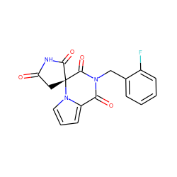 O=C1C[C@@]2(C(=O)N1)C(=O)N(Cc1ccccc1F)C(=O)c1cccn12 ZINC000013781441