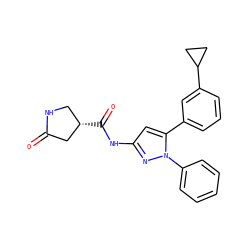 O=C1C[C@@H](C(=O)Nc2cc(-c3cccc(C4CC4)c3)n(-c3ccccc3)n2)CN1 ZINC000169707032