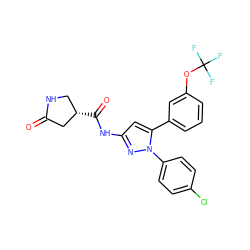 O=C1C[C@@H](C(=O)Nc2cc(-c3cccc(OC(F)(F)F)c3)n(-c3ccc(Cl)cc3)n2)CN1 ZINC000169707043