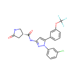 O=C1C[C@@H](C(=O)Nc2cc(-c3cccc(OC(F)(F)F)c3)n(-c3cccc(Cl)c3)n2)CN1 ZINC000169707044