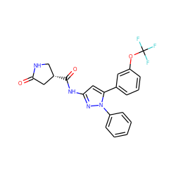 O=C1C[C@@H](C(=O)Nc2cc(-c3cccc(OC(F)(F)F)c3)n(-c3ccccc3)n2)CN1 ZINC000169706934