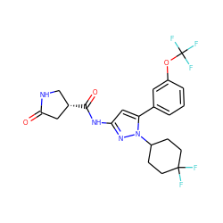 O=C1C[C@@H](C(=O)Nc2cc(-c3cccc(OC(F)(F)F)c3)n(C3CCC(F)(F)CC3)n2)CN1 ZINC000169707137