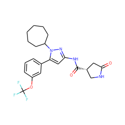 O=C1C[C@@H](C(=O)Nc2cc(-c3cccc(OC(F)(F)F)c3)n(C3CCCCCC3)n2)CN1 ZINC000169707027