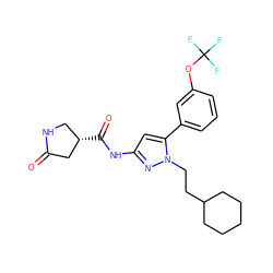 O=C1C[C@@H](C(=O)Nc2cc(-c3cccc(OC(F)(F)F)c3)n(CCC3CCCCC3)n2)CN1 ZINC000169707067