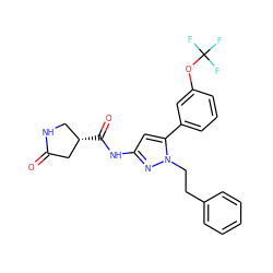 O=C1C[C@@H](C(=O)Nc2cc(-c3cccc(OC(F)(F)F)c3)n(CCc3ccccc3)n2)CN1 ZINC000169707047