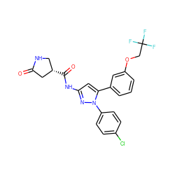 O=C1C[C@@H](C(=O)Nc2cc(-c3cccc(OCC(F)(F)F)c3)n(-c3ccc(Cl)cc3)n2)CN1 ZINC000169707098