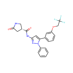 O=C1C[C@@H](C(=O)Nc2cc(-c3cccc(OCC(F)(F)F)c3)n(-c3ccccc3)n2)CN1 ZINC000169707085