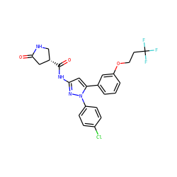 O=C1C[C@@H](C(=O)Nc2cc(-c3cccc(OCCC(F)(F)F)c3)n(-c3ccc(Cl)cc3)n2)CN1 ZINC000169707099