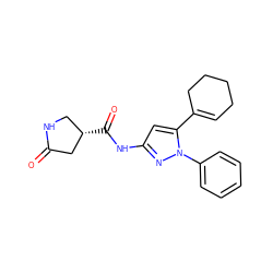 O=C1C[C@@H](C(=O)Nc2cc(C3=CCCCC3)n(-c3ccccc3)n2)CN1 ZINC000169706989