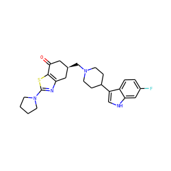 O=C1C[C@@H](CN2CCC(c3c[nH]c4cc(F)ccc34)CC2)Cc2nc(N3CCCC3)sc21 ZINC000169322331