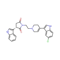 O=C1C[C@@H](c2c[nH]c3ccccc23)C(=O)N1CCN1CC=C(c2c[nH]c3ccc(Cl)cc23)CC1 ZINC000096909815