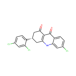 O=C1C[C@@H](c2ccc(Cl)cc2Cl)Cc2[nH]c3cc(Cl)ccc3c(=O)c21 ZINC000027088105