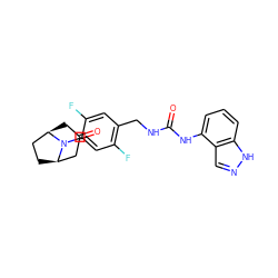 O=C1C[C@@H]2CC[C@H](C1)N2c1cc(F)c(CNC(=O)Nc2cccc3[nH]ncc23)cc1F ZINC000014973566