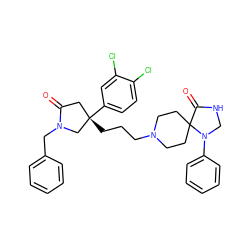 O=C1C[C@](CCCN2CCC3(CC2)C(=O)NCN3c2ccccc2)(c2ccc(Cl)c(Cl)c2)CN1Cc1ccccc1 ZINC000044350932