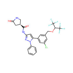 O=C1C[C@H](C(=O)Nc2cc(-c3cc(Cl)cc(COC(C(F)(F)F)C(F)(F)F)c3)n(-c3ccccc3)n2)CN1 ZINC000169707460