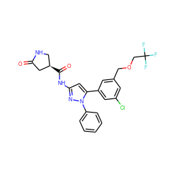 O=C1C[C@H](C(=O)Nc2cc(-c3cc(Cl)cc(COCC(F)(F)F)c3)n(-c3ccccc3)n2)CN1 ZINC000169707465