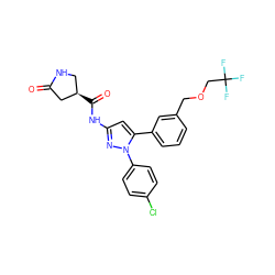 O=C1C[C@H](C(=O)Nc2cc(-c3cccc(COCC(F)(F)F)c3)n(-c3ccc(Cl)cc3)n2)CN1 ZINC000169707411