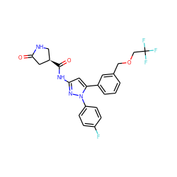 O=C1C[C@H](C(=O)Nc2cc(-c3cccc(COCC(F)(F)F)c3)n(-c3ccc(F)cc3)n2)CN1 ZINC000143725538