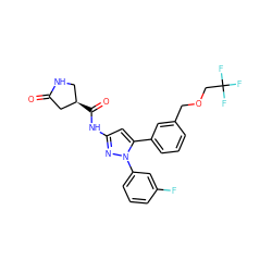 O=C1C[C@H](C(=O)Nc2cc(-c3cccc(COCC(F)(F)F)c3)n(-c3cccc(F)c3)n2)CN1 ZINC000169707376