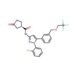 O=C1C[C@H](C(=O)Nc2cc(-c3cccc(COCC(F)(F)F)c3)n(-c3ccccc3Cl)n2)CN1 ZINC000169707382