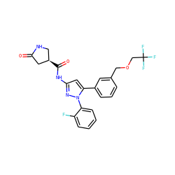 O=C1C[C@H](C(=O)Nc2cc(-c3cccc(COCC(F)(F)F)c3)n(-c3ccccc3F)n2)CN1 ZINC000169707379