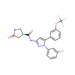 O=C1C[C@H](C(=O)Nc2cc(-c3cccc(OC(F)(F)F)c3)n(-c3cccc(Cl)c3)n2)CN1 ZINC000169707408