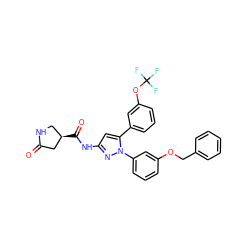 O=C1C[C@H](C(=O)Nc2cc(-c3cccc(OC(F)(F)F)c3)n(-c3cccc(OCc4ccccc4)c3)n2)CN1 ZINC000169685401