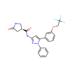 O=C1C[C@H](C(=O)Nc2cc(-c3cccc(OCC(F)(F)F)c3)n(-c3ccccc3)n2)CN1 ZINC000169707181