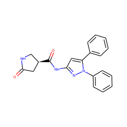 O=C1C[C@H](C(=O)Nc2cc(-c3ccccc3)n(-c3ccccc3)n2)CN1 ZINC000169706936