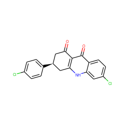 O=C1C[C@H](c2ccc(Cl)cc2)Cc2[nH]c3cc(Cl)ccc3c(=O)c21 ZINC000063539433